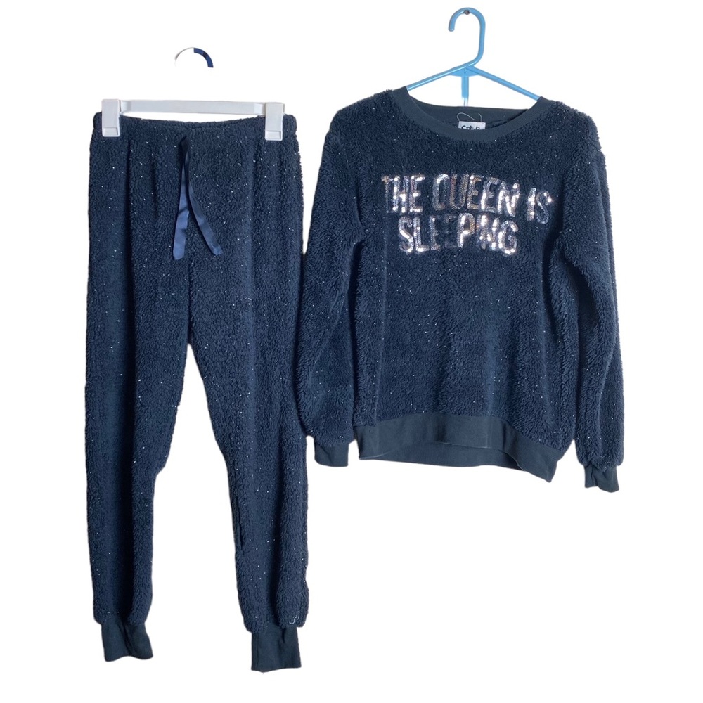 Saturdaze Pajama Set Girls Small Blue Jogger Spellout Lounge Sparkle